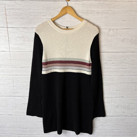 Free People Sweater Dress Womens Size Medium Black Colorblock Swit Linen Blend - Picture 5 of 16